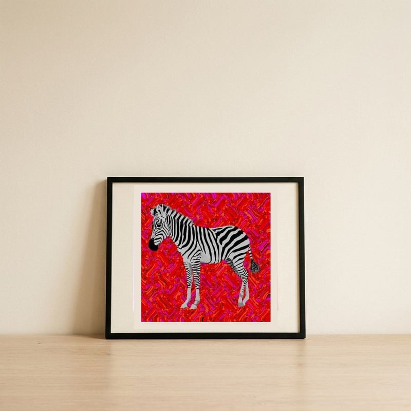 Vibrant Zebra Abstract — framed, leaning against the wall