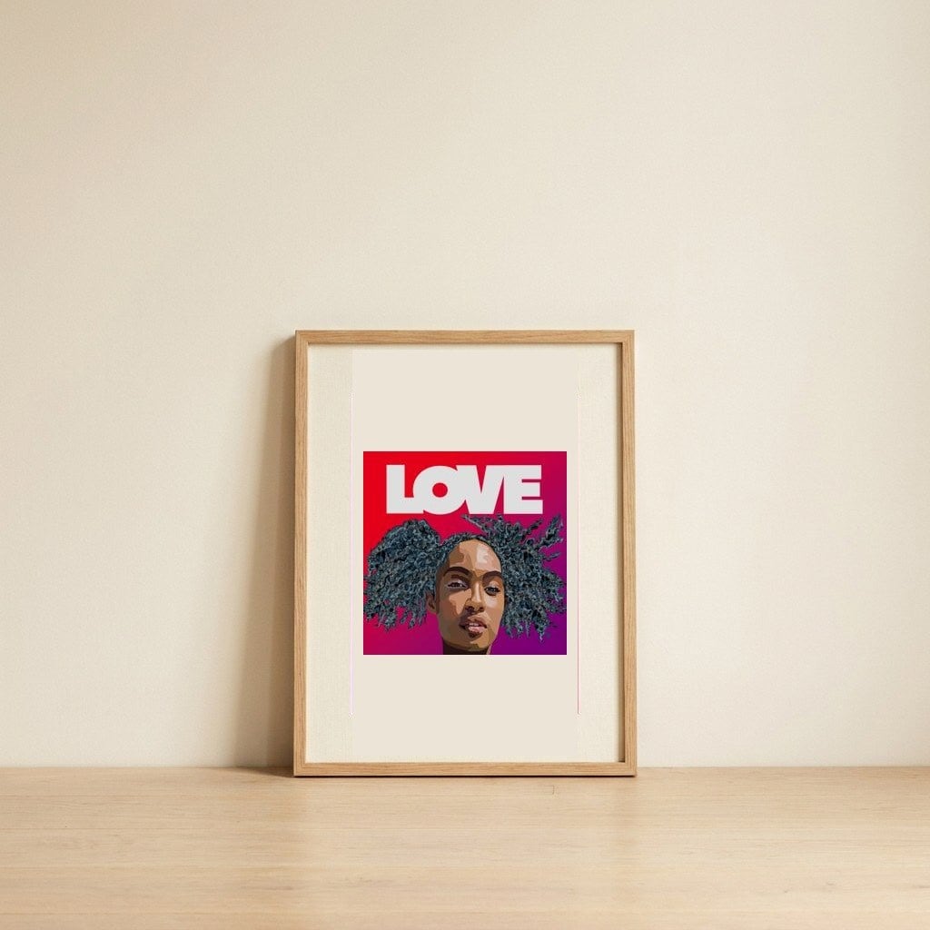 Love Black Woman Portrait — framed, leaning against the wall