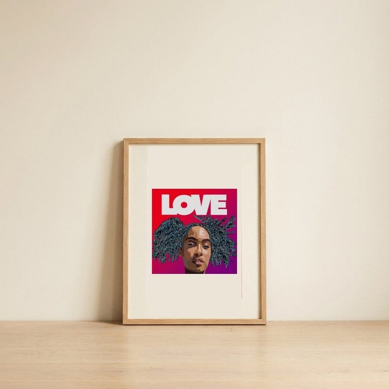 Love Black Woman Portrait — framed, leaning against the wall