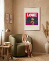 Love Black Woman Portrait framed in a tender room thumbnail