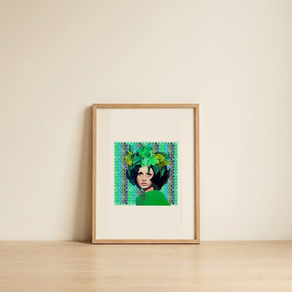 Mod Green Floral Fashion — framed, leaning against the wall