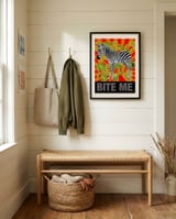 Zebra Says Bite Me framed in a relaxed room thumbnail