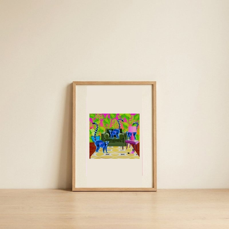 Surreal Blue Lemurs — framed, leaning against the wall