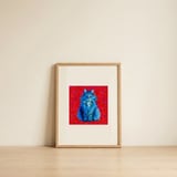 Vibrant Blue Cat Portrait — framed, leaning against the wall thumbnail