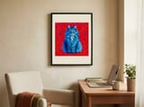 Vibrant Blue Cat Portrait framed in a focused room thumbnail