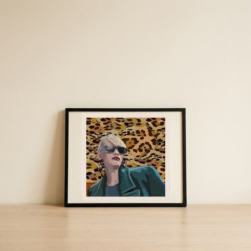 Chic Blonde Leopard Style — framed, leaning against the wall