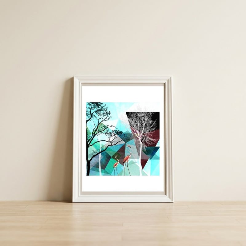 FLAMINGOS P26 — framed, leaning against the wall