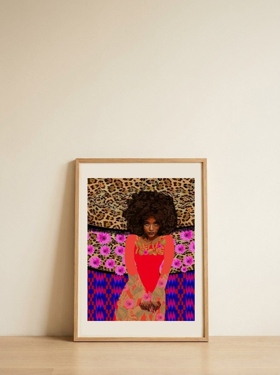Vibrant Afrocentric Woman — framed, leaning against the wall