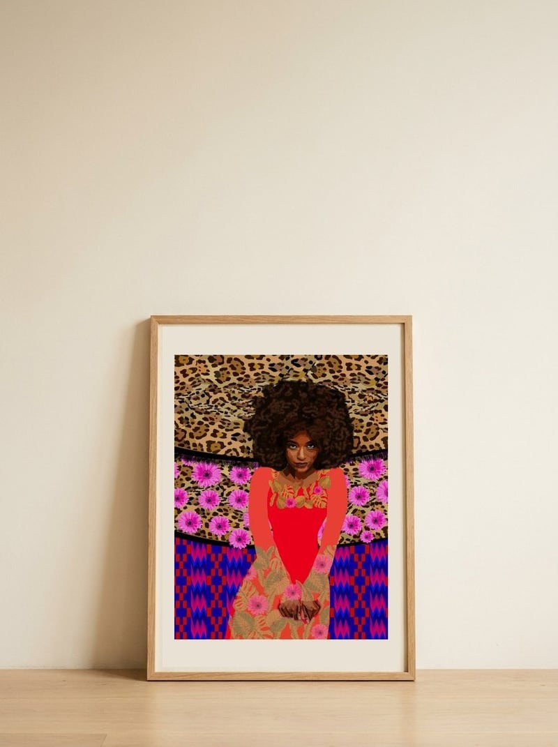Vibrant Afrocentric Woman — framed, leaning against the wall