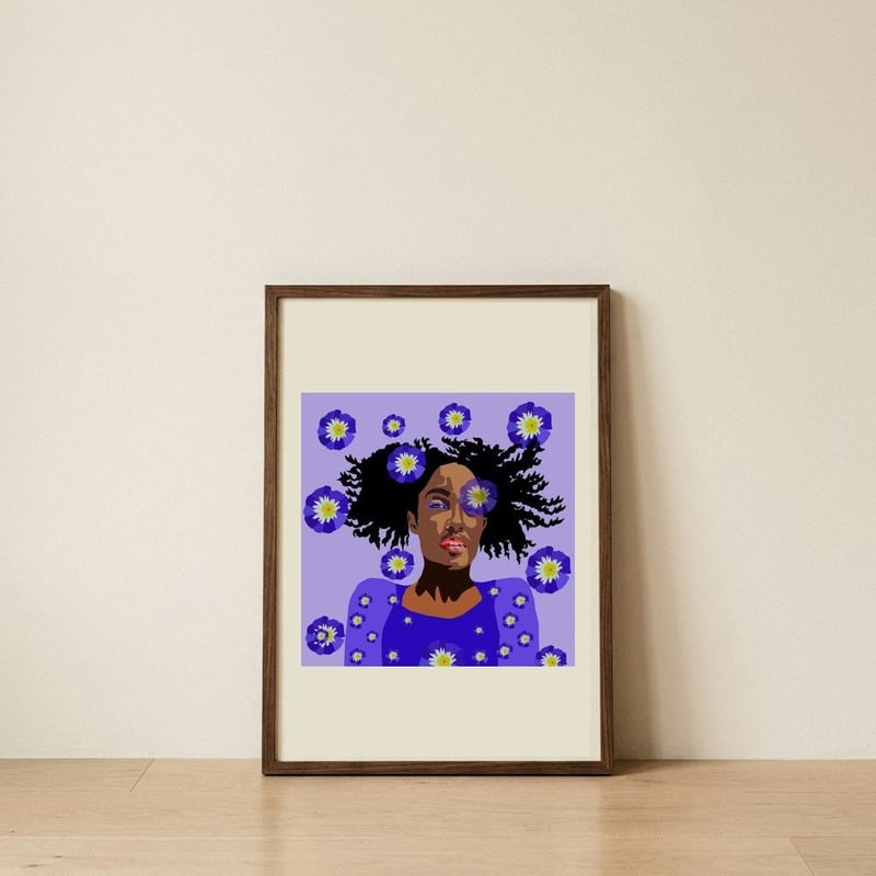 Purple Bloom Beauty — framed, leaning against the wall
