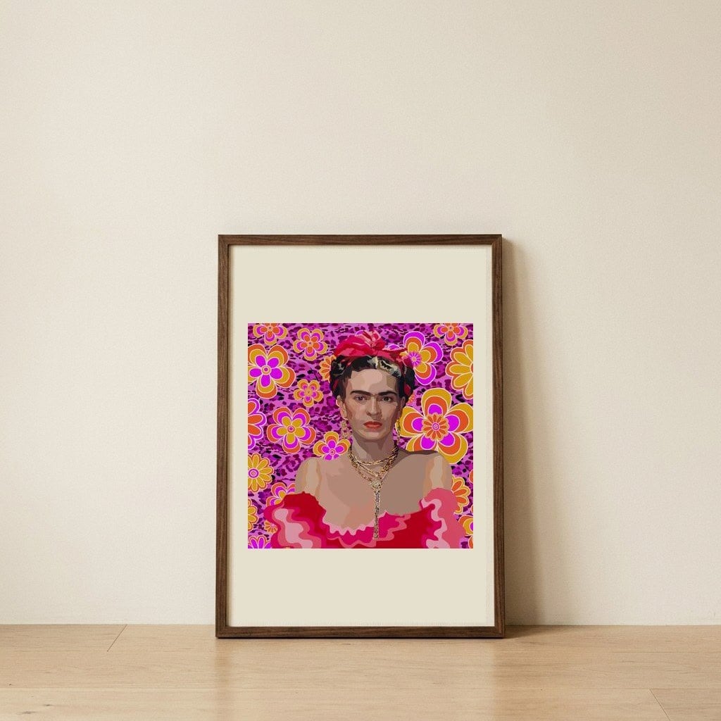 Vibrant Floral Portrait — framed, leaning against the wall