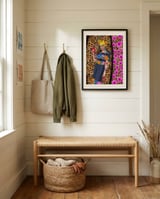 Vibrant Woman Monkey Hearts framed in a relaxed room thumbnail