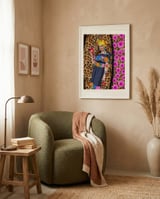 Vibrant Woman Monkey Hearts framed in a tender room thumbnail