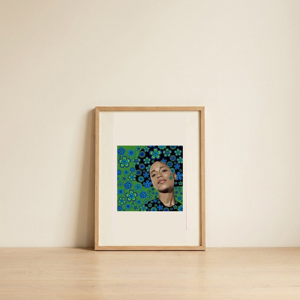 Groovy Flower Power Woman — framed, leaning against the wall