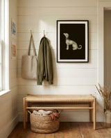 Elegant White Greyhound framed in a relaxed room thumbnail