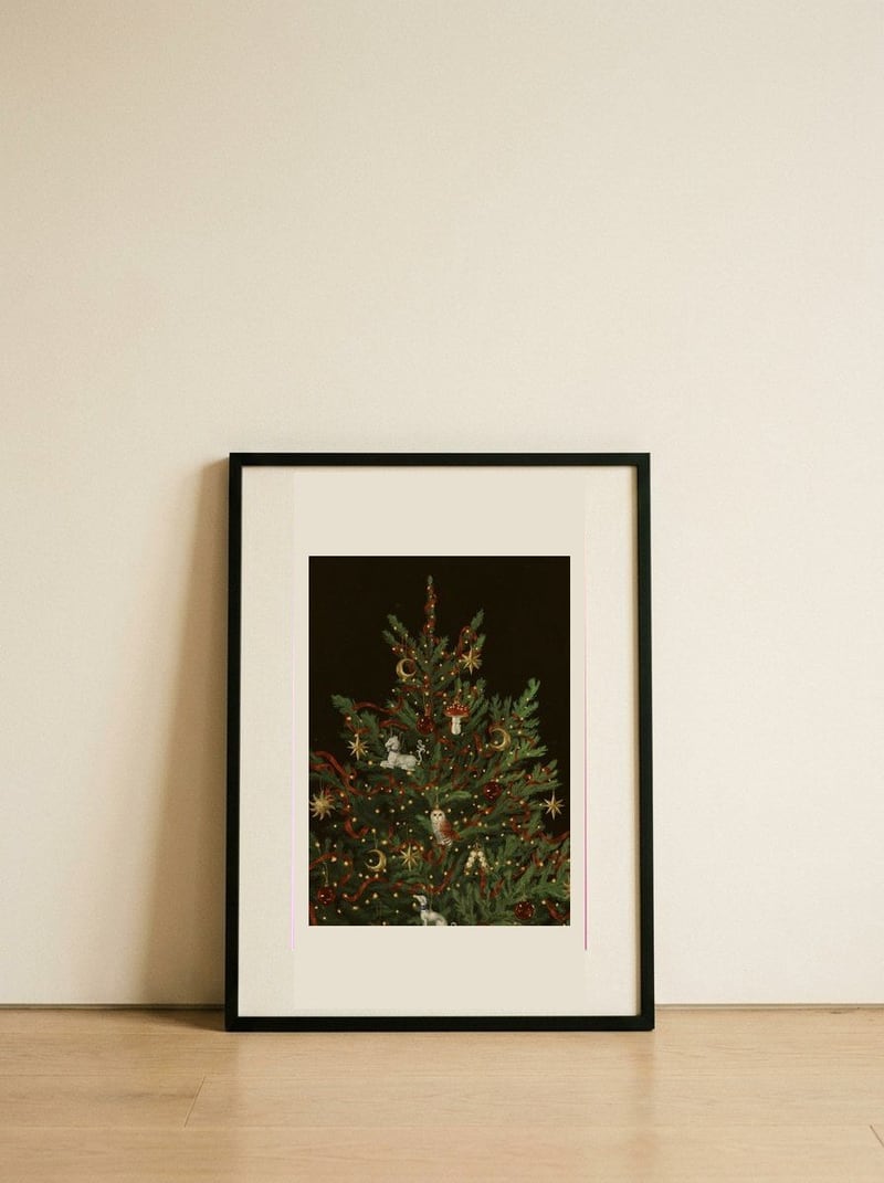 Whimsical Christmas Tree — framed, leaning against the wall