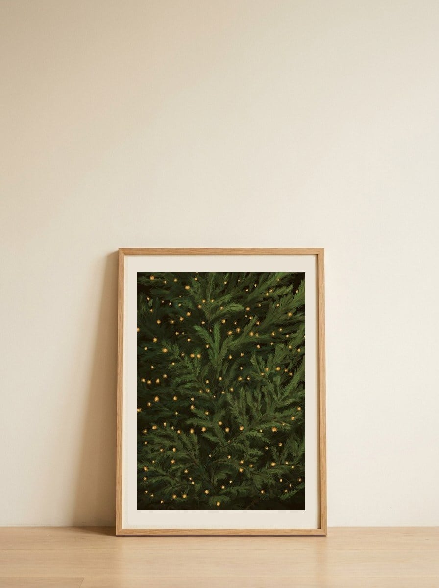Glowing Christmas Tree — framed, leaning against the wall