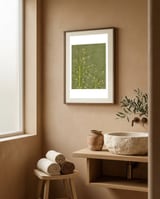 Olive Green Botanical Buds framed in a serene room thumbnail