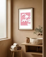 Pink Botanical Leaves framed in a serene room thumbnail