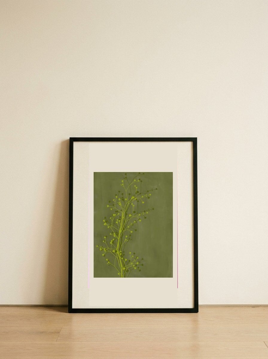 Green Botanical Branches — framed, leaning against the wall