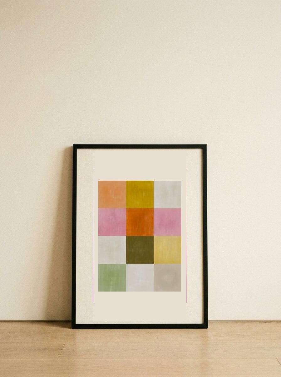 Colorful Abstract Grid — framed, leaning against the wall
