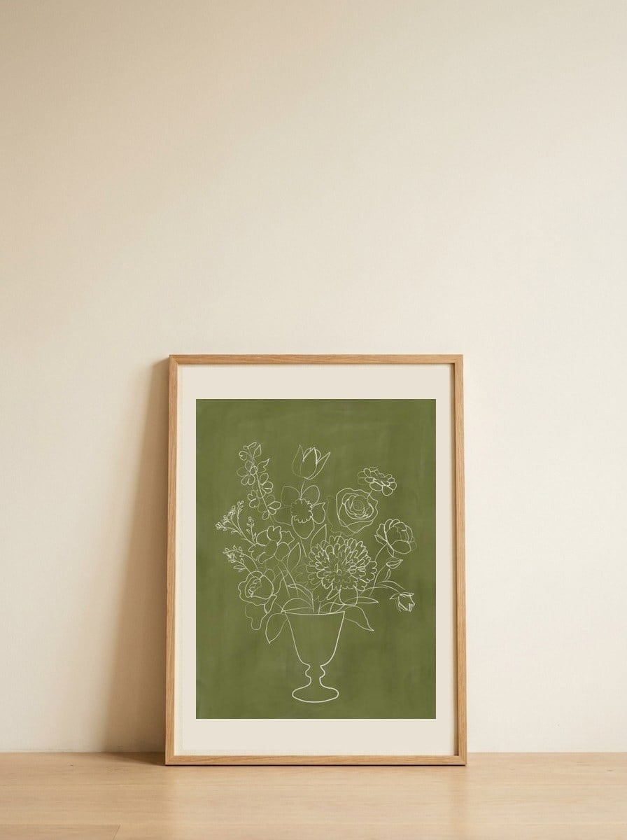 Botanical Line Drawing — framed, leaning against the wall