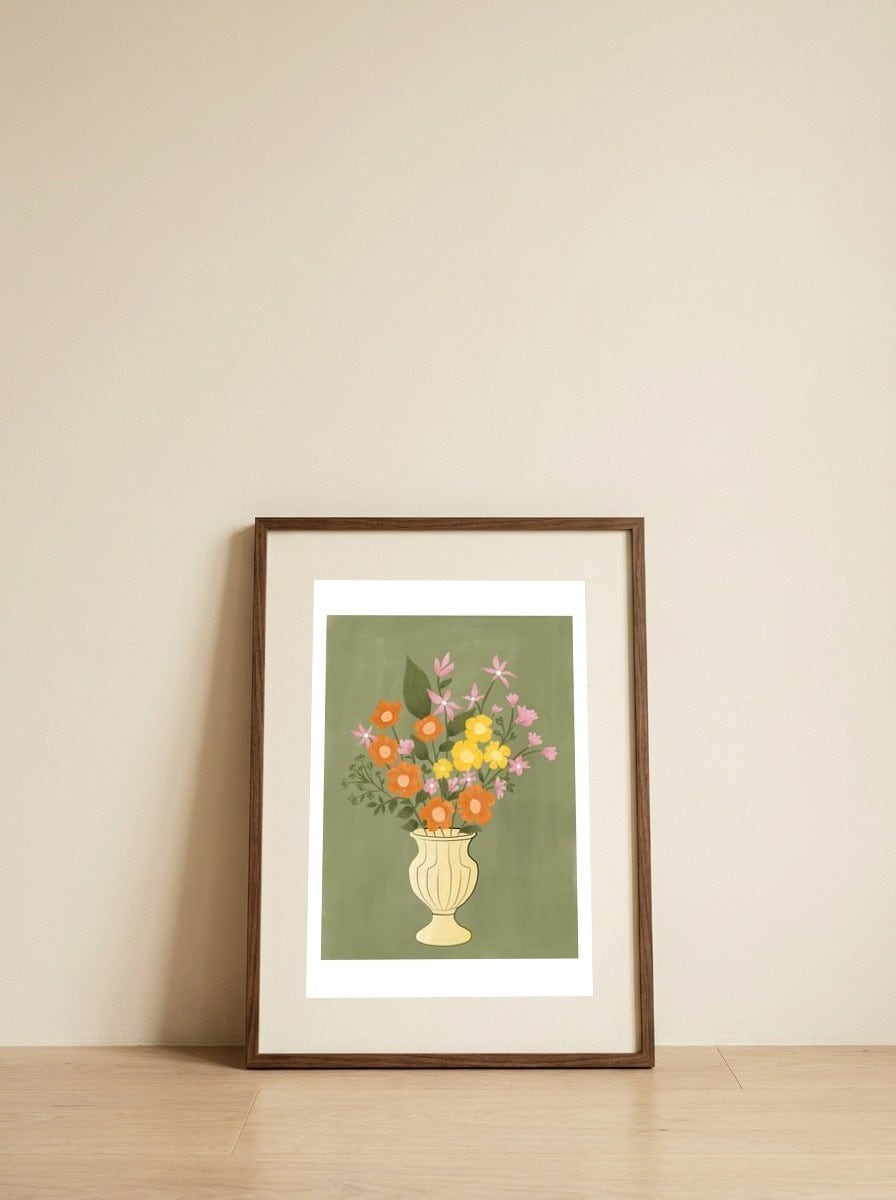 Colorful Floral Vase — framed, leaning against the wall