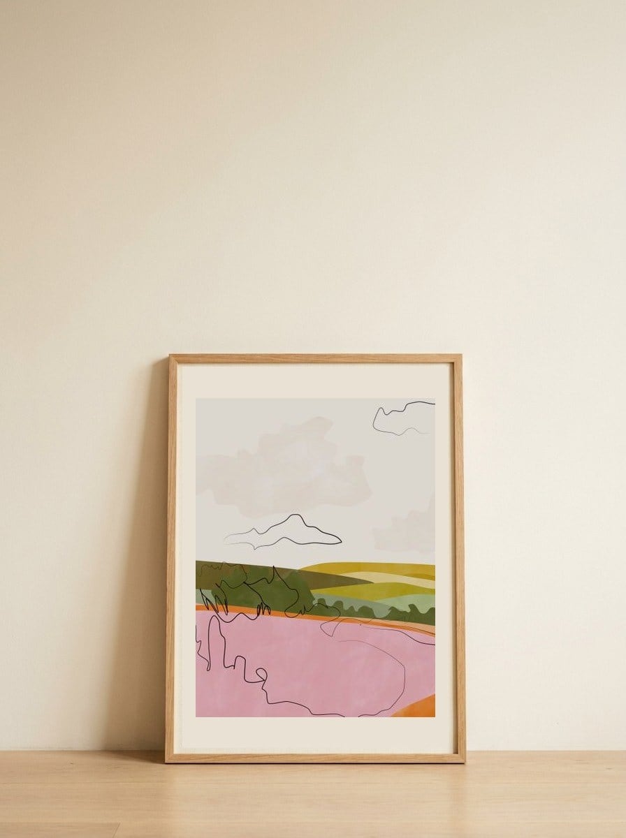 Abstract Pink Landscape — framed, leaning against the wall