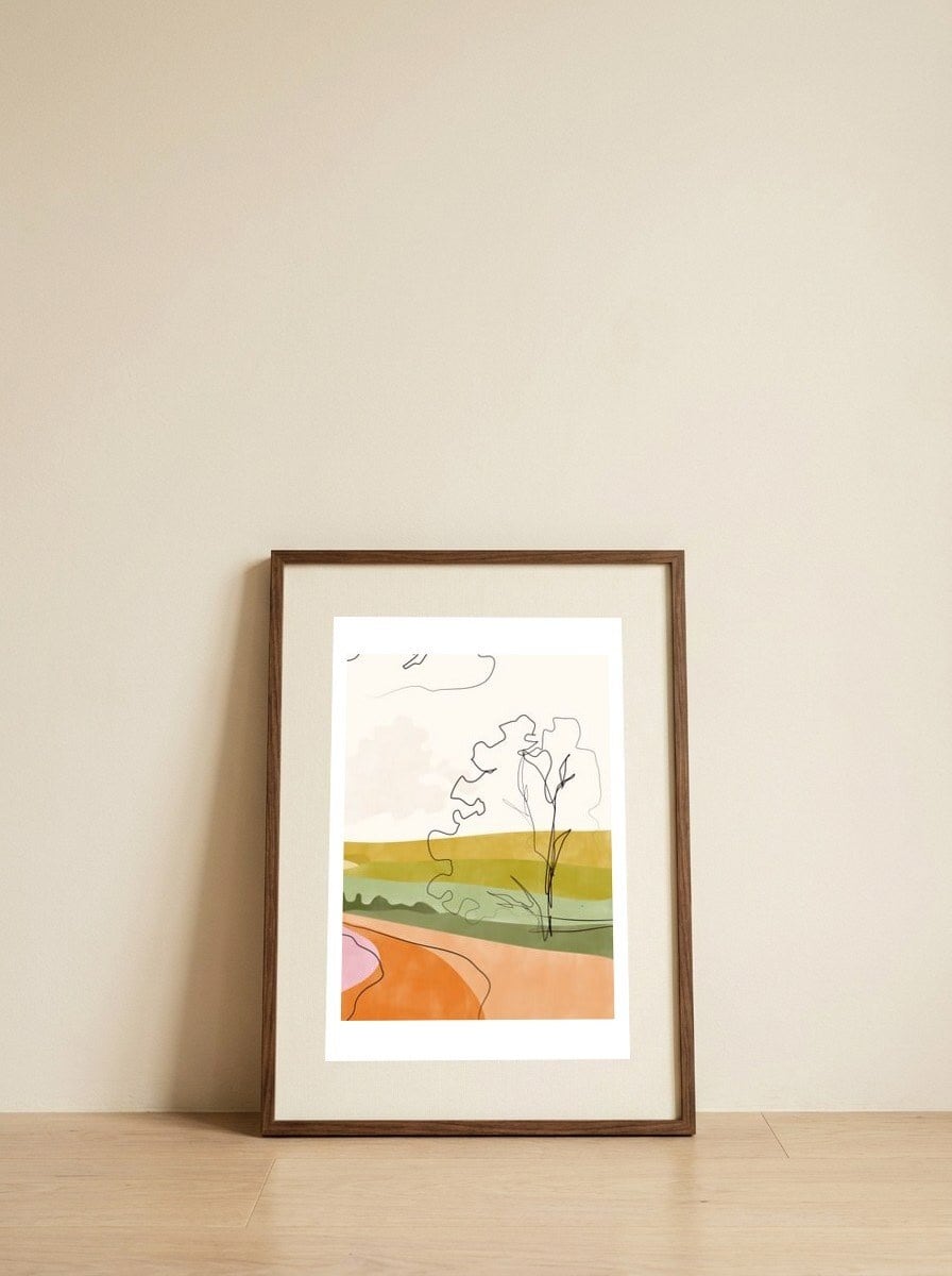 Abstract Landscape Lines — framed, leaning against the wall