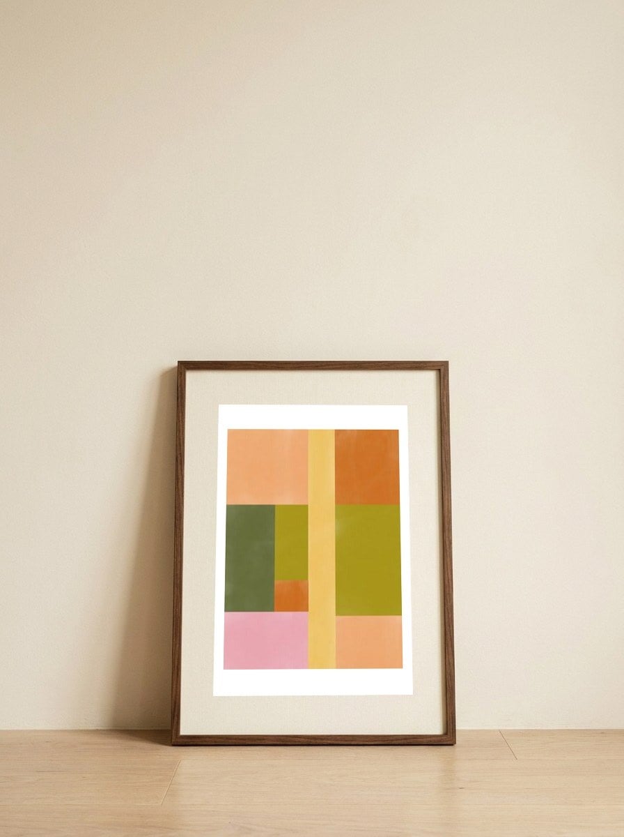 Modern Geometric Blocks — framed, leaning against the wall