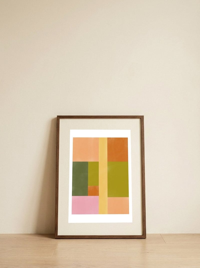 Modern Geometric Blocks — framed, leaning against the wall