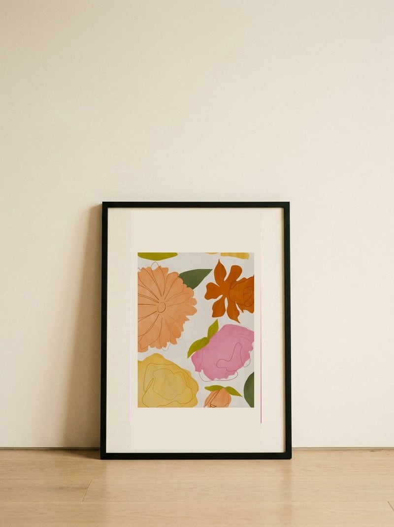 Colorful Abstract Flowers — framed, leaning against the wall