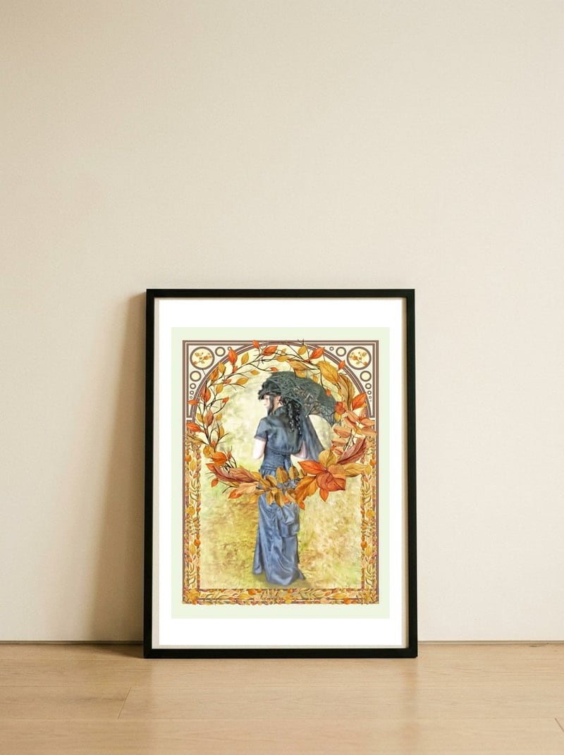 A Walk in the Fall — framed, leaning against the wall