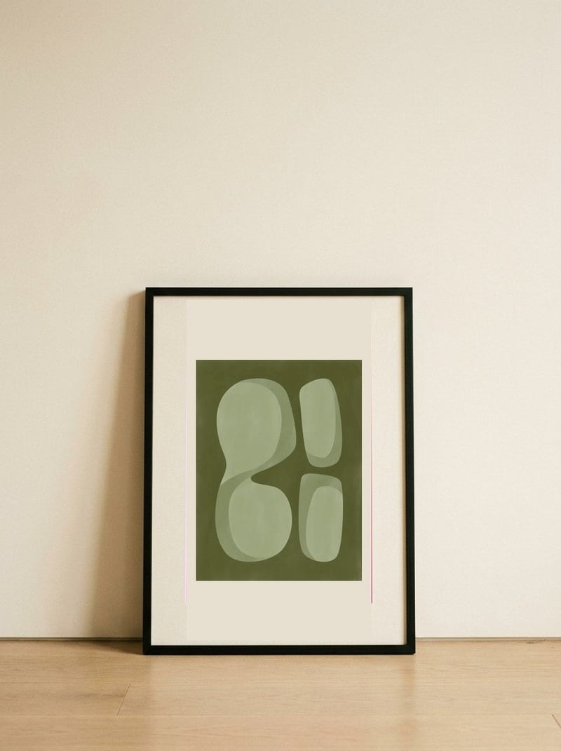 Organic Shapes In Green 1 — framed, leaning against the wall