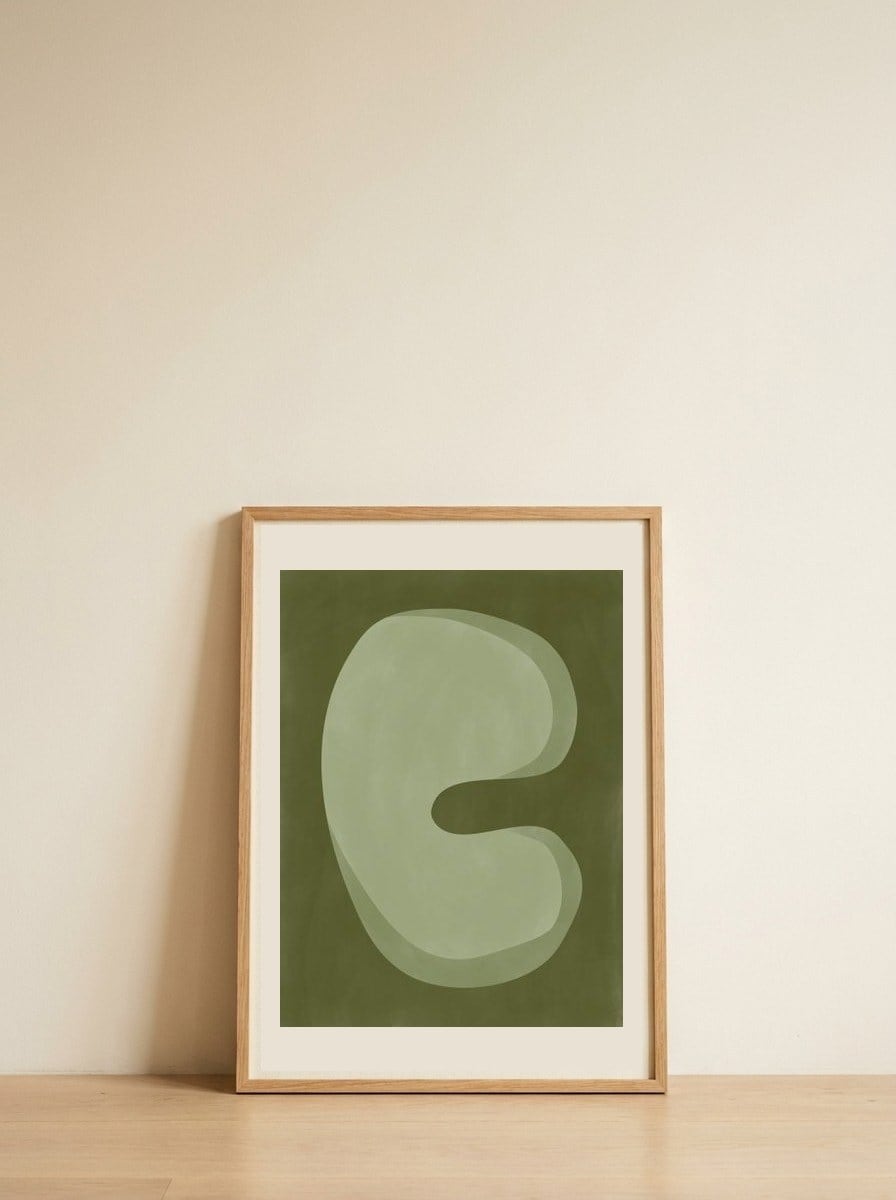 Organic Green Shape — framed, leaning against the wall