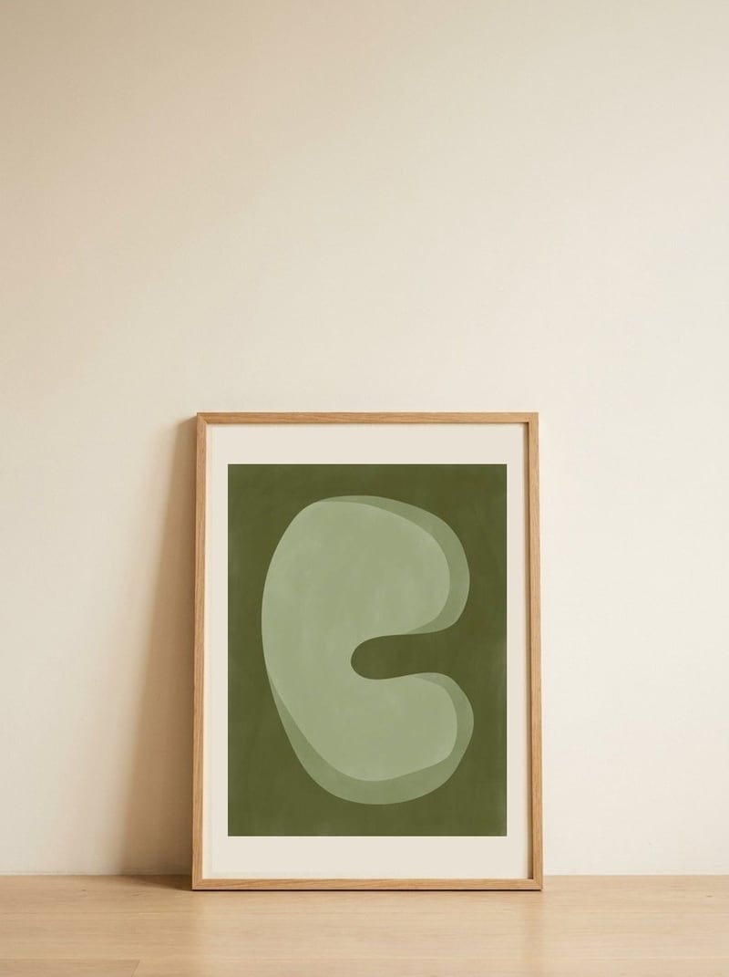 Organic Green Shape — framed, leaning against the wall