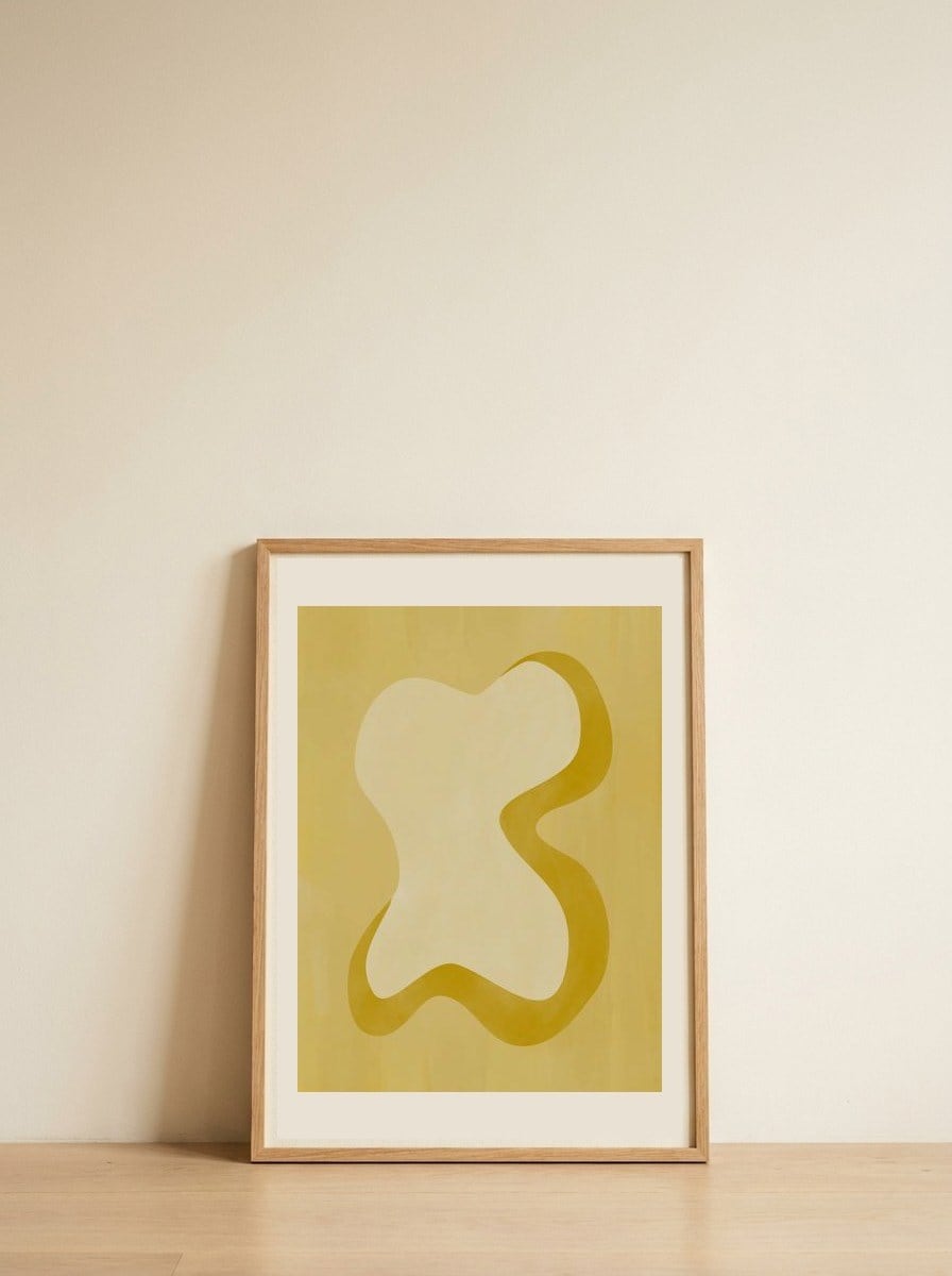 Golden Organic Flow — framed, leaning against the wall
