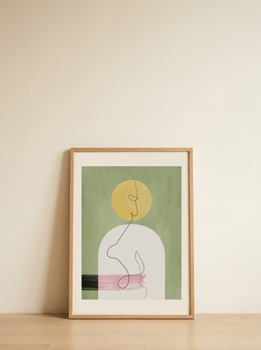 Abstract Line Face — framed, leaning against the wall