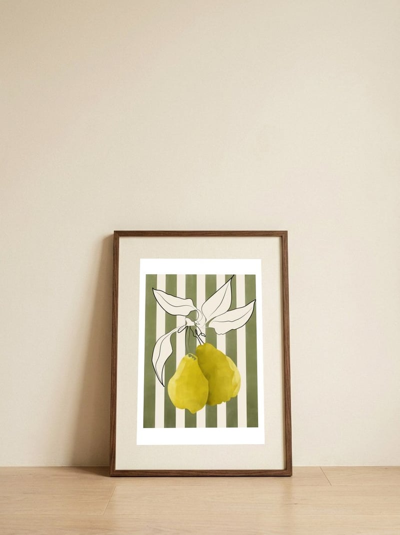 Yellow Quince Still Life — framed, leaning against the wall