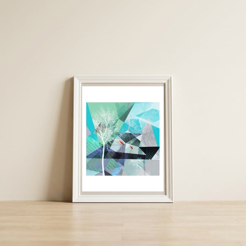 FLAMINGOS P19-A2 — framed, leaning against the wall