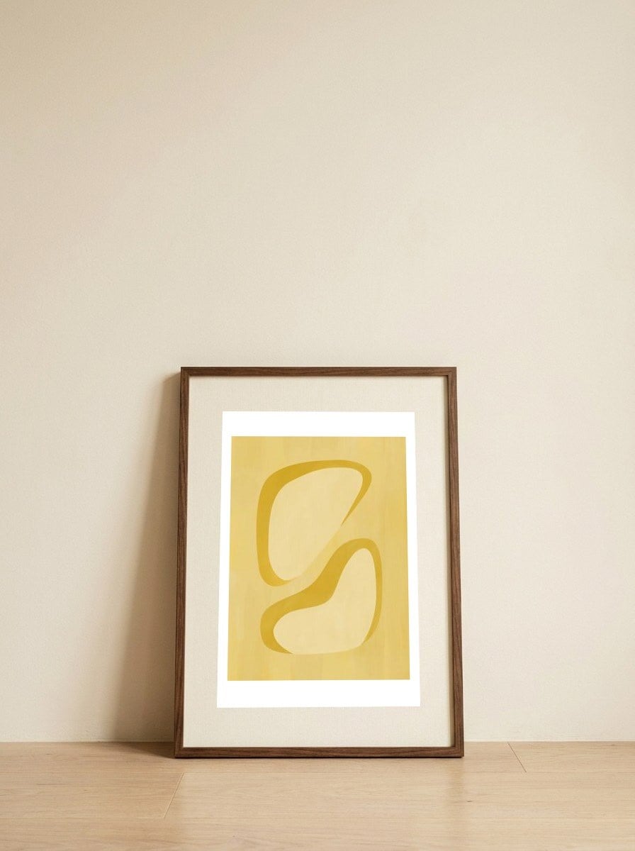 Golden Abstract Forms — framed, leaning against the wall