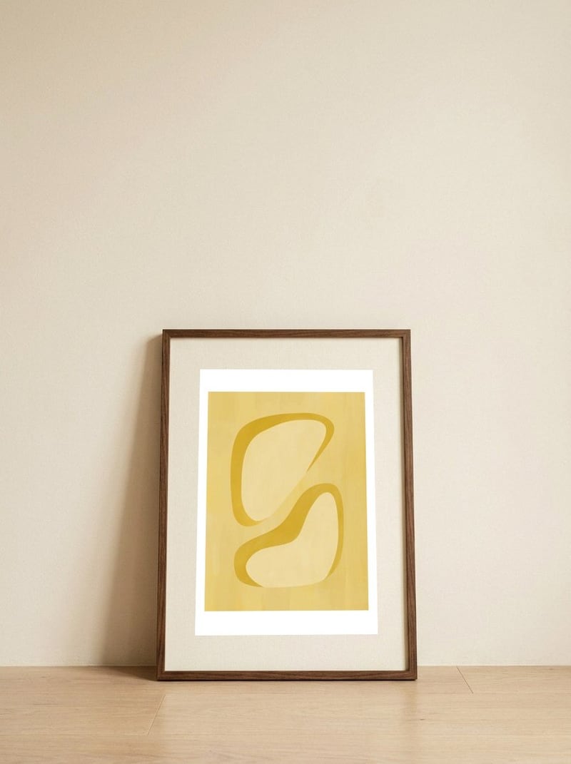 Golden Abstract Forms — framed, leaning against the wall