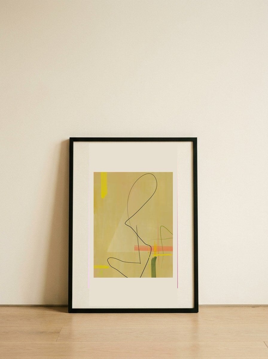 Abstract Yellow Green Lines — framed, leaning against the wall