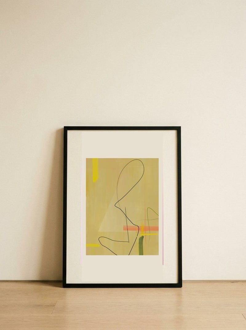 Abstract Yellow Green Lines — framed, leaning against the wall