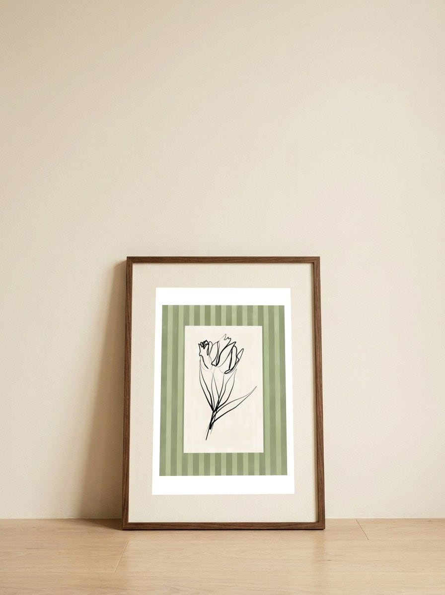 Minimalist Line Art Flower — framed, leaning against the wall