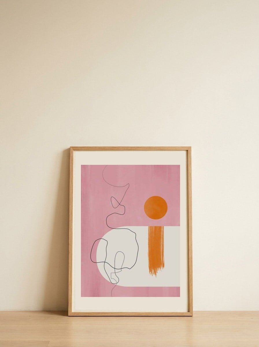 Soft Abstract Shapes — framed, leaning against the wall