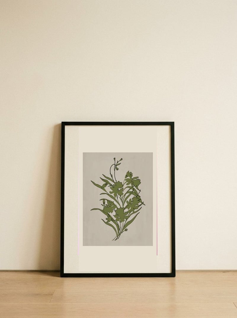 Green Floral Bouquet — framed, leaning against the wall