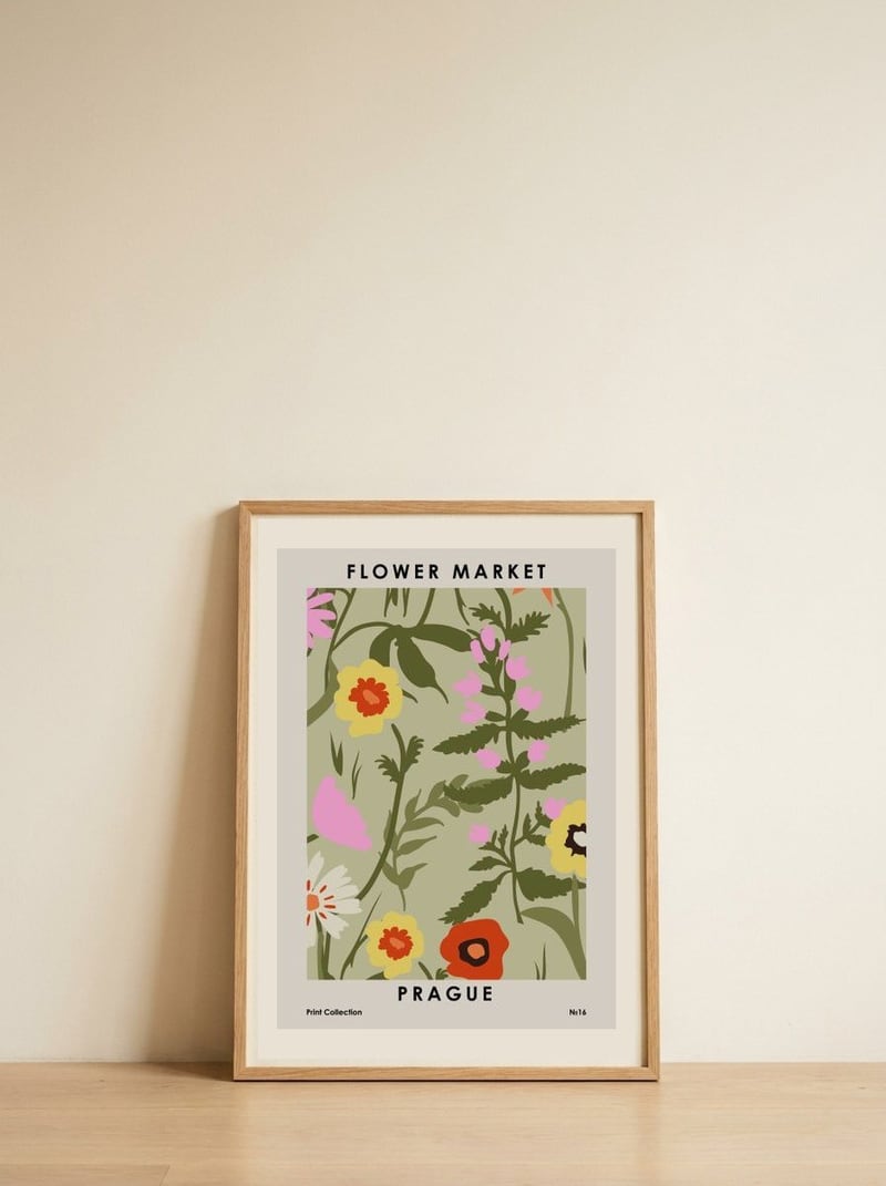 Flower Market Prague — framed, leaning against the wall