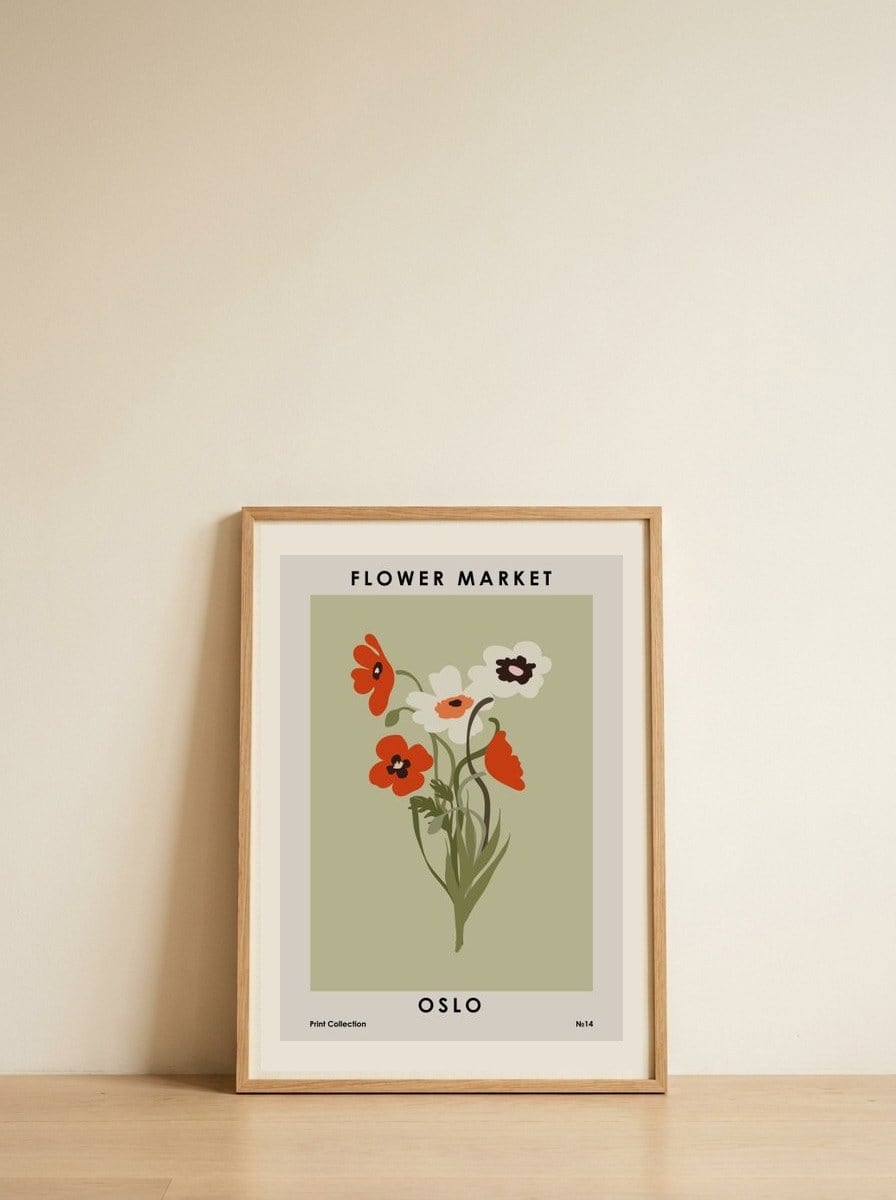 Flower Market Oslo — framed, leaning against the wall