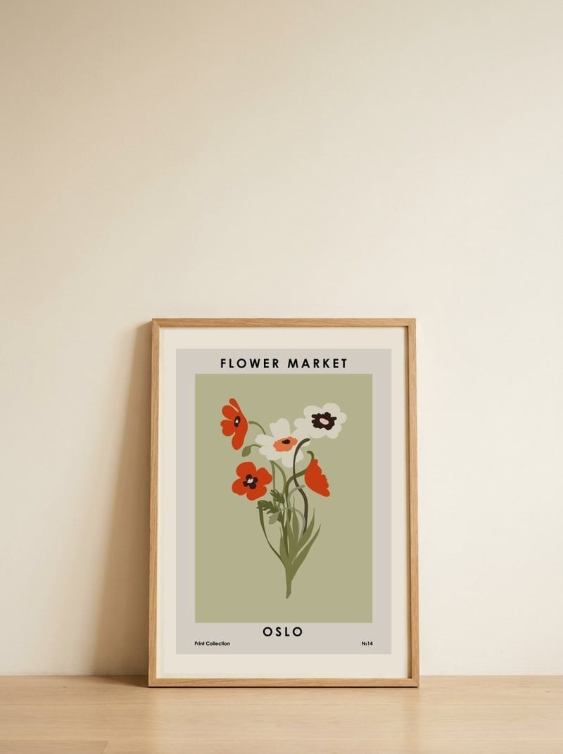 Flower Market Oslo — framed, leaning against the wall